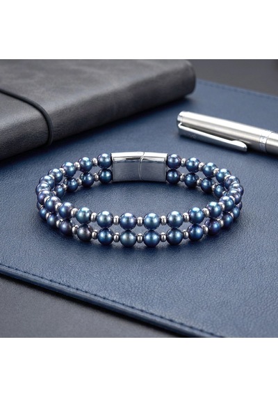 Moncuk Design Çift Mavi Ve Gümüş Renk Hematit Çelik Bileklik 33512b20d6 Mavi 