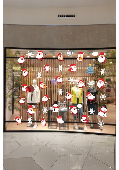 Sevimli Noel Baba Ve Kar Taneleri Yıl Başı Stickeri