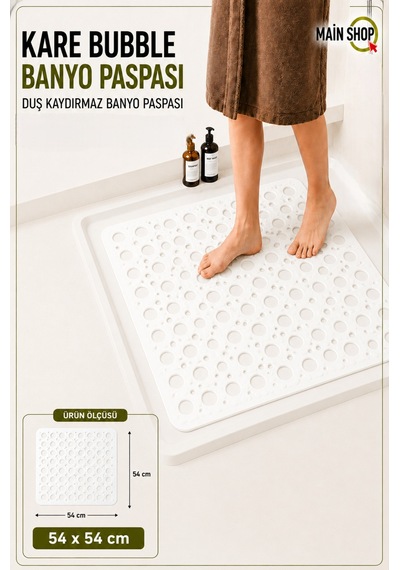 Mainshop Kare Bubble Banyo Ve Duş Paspası - 54 X 54 Cm Beyaz Kaymaz Mat M-149