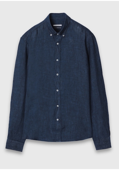 Ramsey İndigo Düz Casual Fit Uzun Dokuma Casual %100 Keten Gömlek