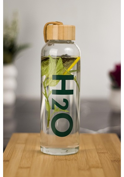 H2o Borosilikat Cam Matara Bambu Vakum Kapaklı Su Şişesi Suluk K Çok Renkli