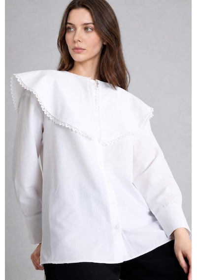 Defacto Regular Fıt Poplin Uzun Kollu Ecru Tunik H7641ax26smer105 Ekru-er105