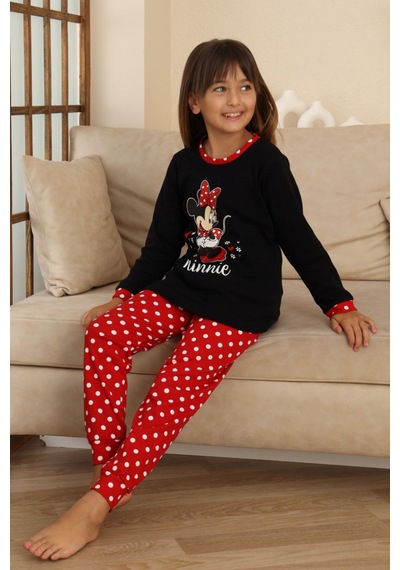 Miniğimin Cicileri Mnn Puantiye Baskılı Kız Çocuk Pijama Takı... Siyah
