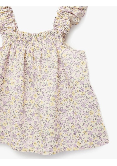 Koton Çiçekli Gipeli Poplin Mor Kız Bebek Bluz 6smg60046aw Mor