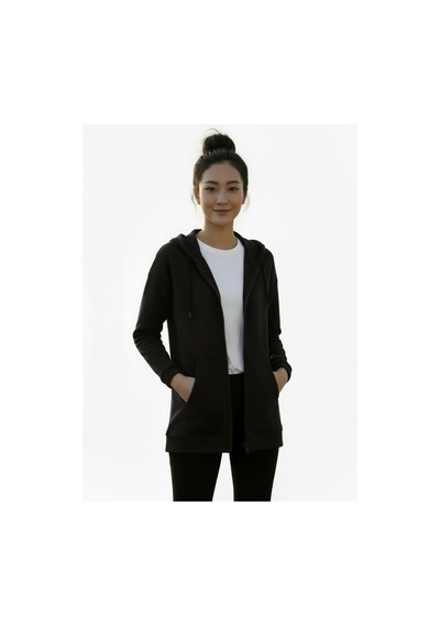 Lyvean Fermuarlı Üç İplik Penye Sweatshirt Siyah