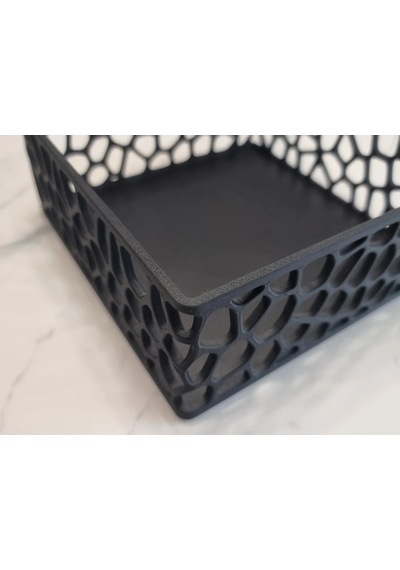 3d Baskı Organik Desenli Peçetelik Kokteyl Peçete Tutucu 12,5x12,5 Cm Delikli Peçete Standı - Siyah