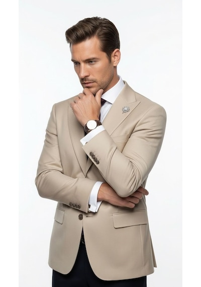 Plus Scorpion Erkek Blazer Ceket Twill Puntolu Kırlangıç Yaka 2 Düğmeli Çift Yırtmaçlı Slim Fit Taş Plus Scorpion Erkek Blazer Ceket Twill Puntolu Kırlangıç Yaka 2 Düğmeli Çift Yırtmaçlı Slim Fit Taş