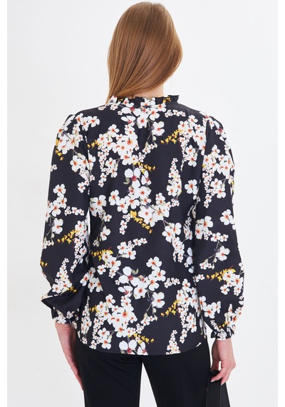 Armonika Kadın Siyah Yakası Ve Önü Fırfırlı Kolları Lastikli Uzun Kollu Bluz Arm-25y001015 Armonika Kadın Siyah Yakası Ve Önü Fırfırlı Kolları Lastikli Uzun Kollu Bluz Arm-25y001015