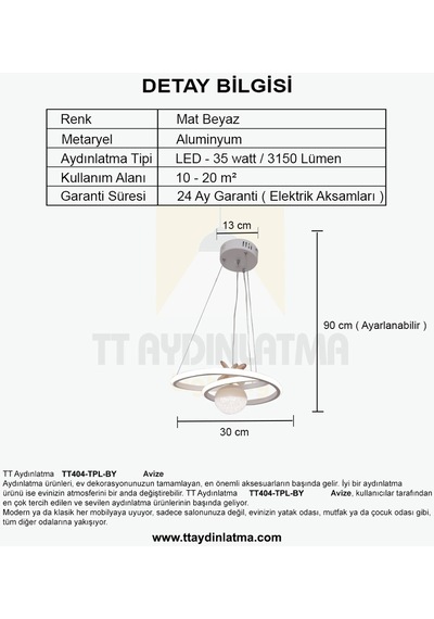 Tt Aydınlatma Göz Modeli Beyaz Tek Toplu 3 Renk Modüllü Led Avize Beyaz