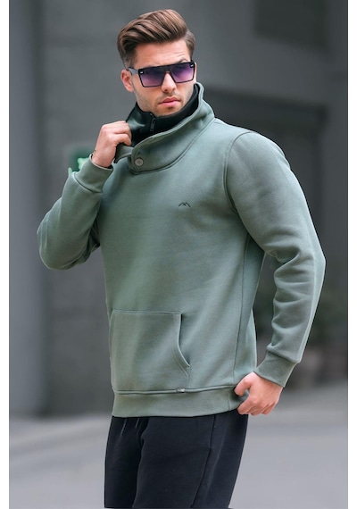 Madmext Madmext Triko Yaka Düğmeli Haki Sweatshirt 4411-haki Haki
