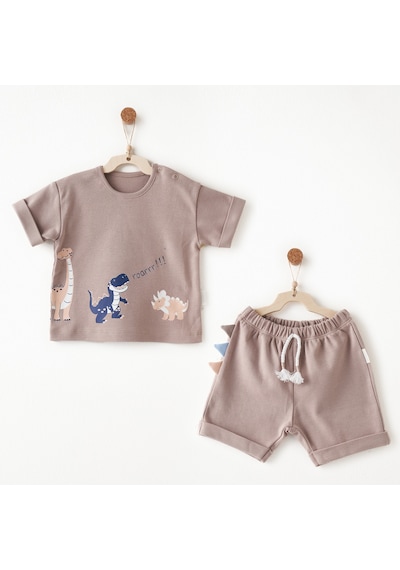 Andywawa Relax Time Bebek Şort T-shirt Takım Ac26733 Bej