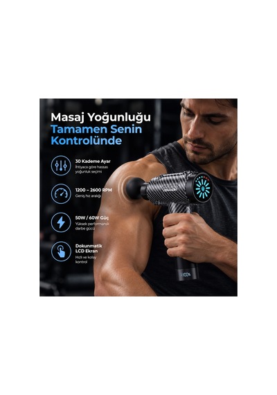 8121 Rellaxi Darbeli Masaj Tabancası 50w, 30 Kademeli, 7 Başlıklı, Lcd Dokunmatik Ekran, Çantalı - Siyah Diğer