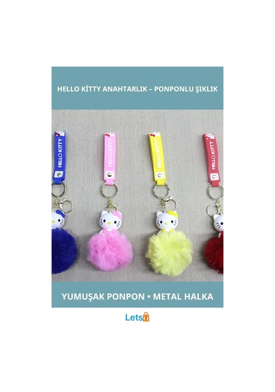 Sevimli Ponponlu Hello Kitty Anahtarlık Çanta Süsü Çok Renkli