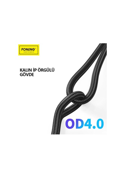 Foneng X83 Usb-a To Lightning Örgü 1m Data Ve Şarj Kablosu