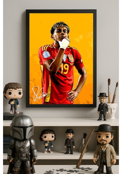 Lamine Yamal Siyah Ahşap Çerçeveli Poster, Dekoratif Futbol Duvar Tablosu