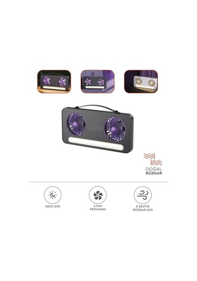Led Işıklı Çift Fanlı Mini Masaüstü Vantilatör 1200mah Şarjlı Taşınabilir Fan