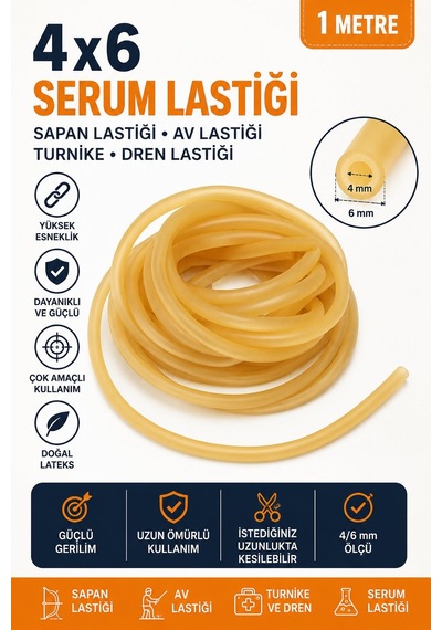 4x6 Serum Lastiği 1 Metre Doğal Lateks Sapan Lastiği Av Lastiği Turnike Dren 4/6 Mm