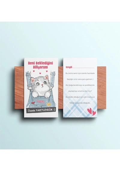 100 Happy Cat Teşekkür Kartı - Kedili Teşekkür Kartı - Not Kartı