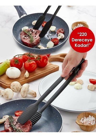Servis Ve Izgara Maşası, 220 Derece Dayanıklı, Silikon Maşa Kaymaz Barbekü Maşası Plastik Siyah