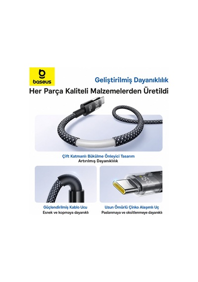 Baseusonline Display 2 100w Led Ekranlı Type-c To Type-c Hızlı Şarj Kablosu 1 Metre