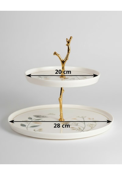 Nodric Kenar Toledo İki Katlı Kurabiyelik -şekerlik 28cm - 20cm Arte Desen Krem