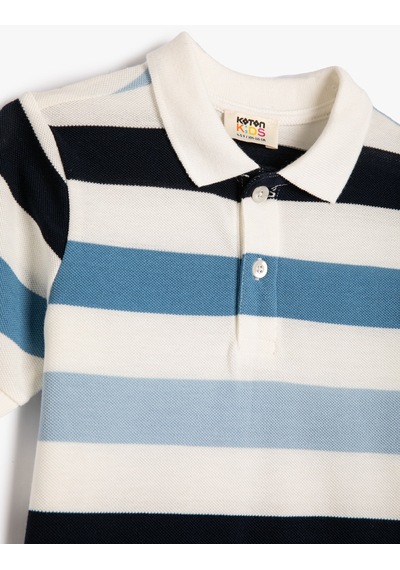 Koton Polo Tişört Kısa Kollu Düğmeli Pamuklu Mavi Çizgili 3skb10181tk 3SKB10181TK6S5 Mavi