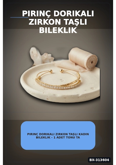 Bay Pirinç Dorikali Zirkon Taşlı Kadın Bileklik - 1 Adet Tonu Takı Aksesuarı Bx-313604 Najmaddin Standart