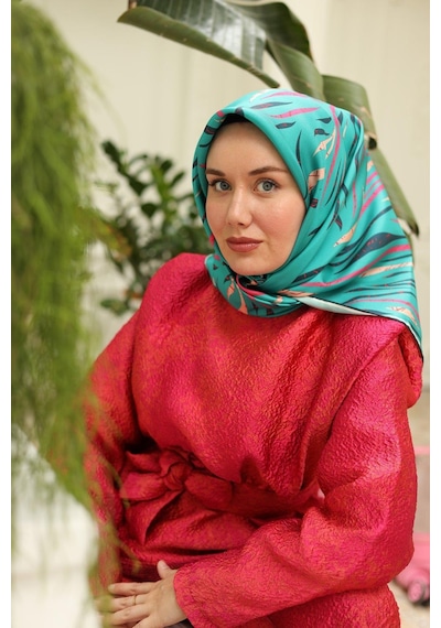 Silk Home Yeşil Pembe Desenli Tivil İpek Eşarp 11432-36 Çok Renkli