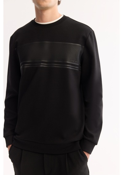 Avva Erkek Siyah Bisiklet Yaka Pamuklu Bi-stretch Baskılı Regular Fit Sweatshirt A52y1215