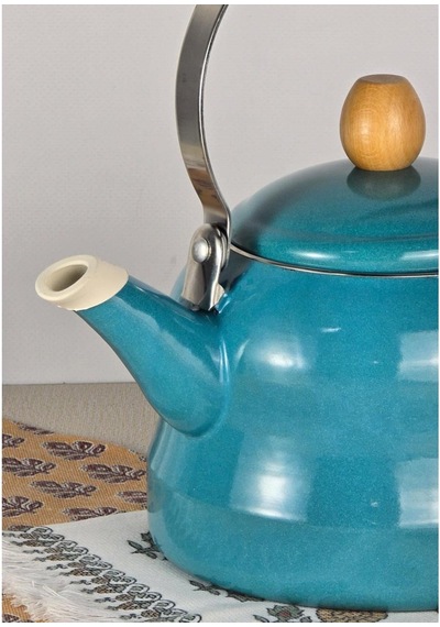 Alev Vintage Ahşap Saplı Emaye Demlik Kettle 2,5lt Turkuaz