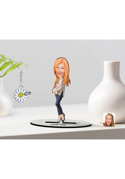 Kişiye Özel Kadın Karikatürlü 3D Ahşap Biblo Ve Isimli Silver Pap (473567050)