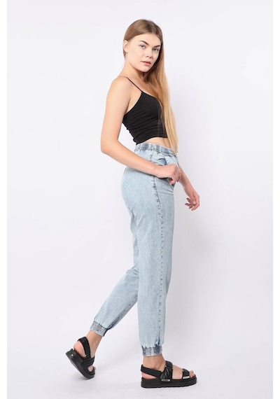 Kadın Lastikli Jogger Pantolon Açık Mavi 001