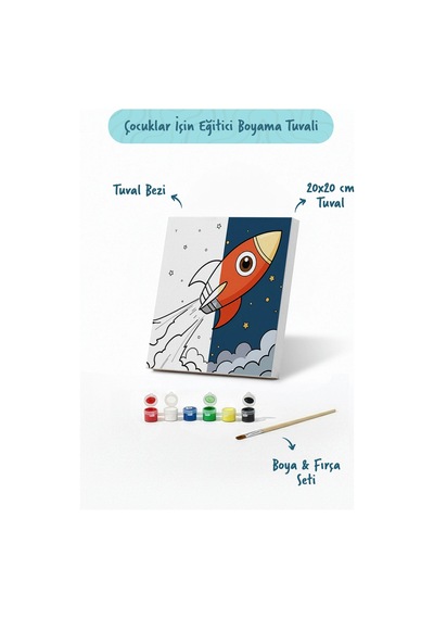 Uzay Roketi Boyama Tuvali Şövalesiz Boya Seti 20x20