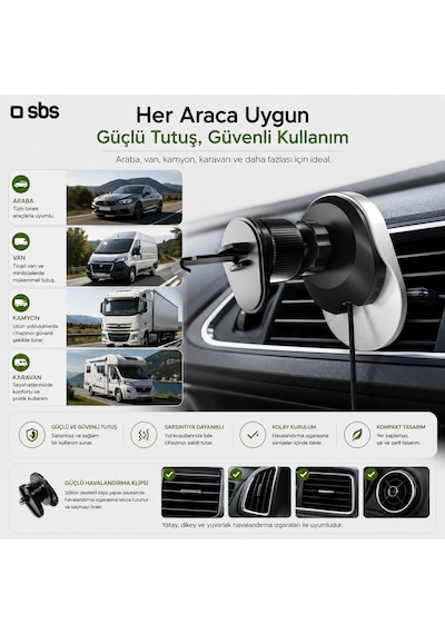 Sbs 15w Magsafe Araç İçi Kablosuz Şarjlı Telefon Tutucu Geri Çekilebilir Usb-c Kablo Havalandırma Izgarası İphone & Android Uyumlu Beyaz Sbs 15w Magsafe Araç İçi Kablosuz Şarjlı Telefon Tutucu Geri Çekilebilir Usb-c Kablo Havalandırma Izgarası İphone & Android Uyumlu Beyaz