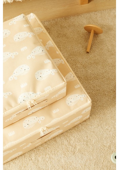 Ocean Home Textile 2'li Çocuk Odası Sevimli Balina Destekli Kutu Hurç Set 31 X 38 X 12 + 45 X 55 X 18 Cm Bej