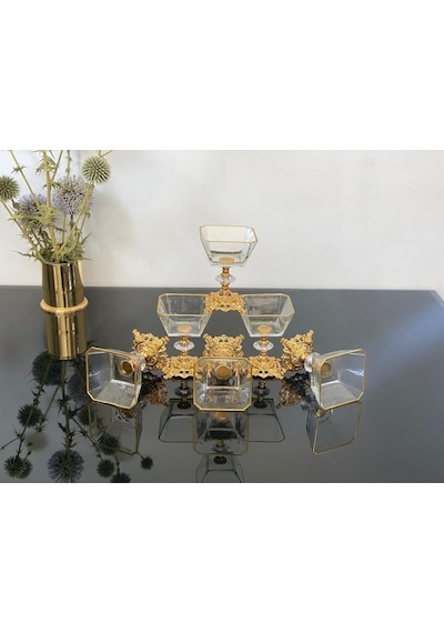 Daisyglass Lav Cam Lüx Gold Ayaklı Kase 6'lı Magnolia Dondurmalık