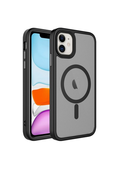 Apple Uyumlu iPhone 12 Kılıf Mat Arka Yüzey Wireless Şarj Özellikli Zore Flet M-safe Kapak Siyah