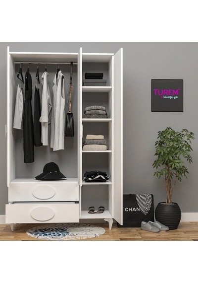 3 Kapılı Oval Kulplu Gardırop Mdf Sis Gri