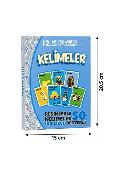 İngilizce - Türkçe Eğitim Kartları - 50 Kelime Kartı İle Çocuklar İçin Görsel Dil Gelişim Seti
