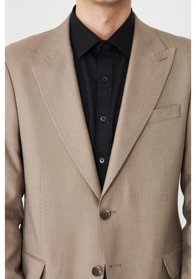Bej Klasik Yaka Slim Fit Modern Erkek Takım Elbise Bej