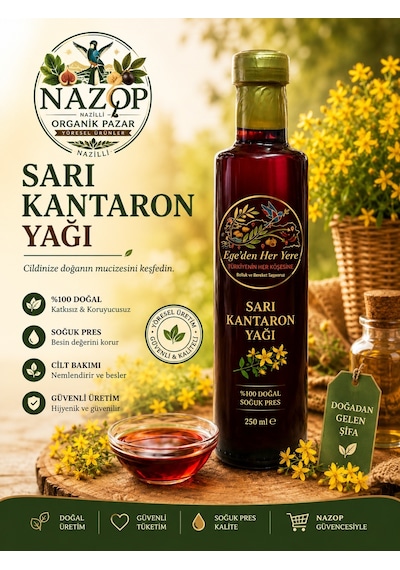 Egeden Her Yere Sarı Kantaron Yağı 1 Yıl Bekletilmiş Cam Şişe 250 ML