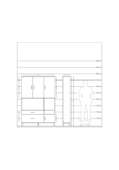 Arges Dolap 7 Raflı 2 Çekmeceli 4 Kapaklı 132x30x195 Çam-çam/... Çam
