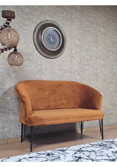 Zafir İkili Teddy Siyah Boyalı Telli Ayak Çay Seti Koltuk İkili Berjer , Balkon, Salon, Ofis Kiremit