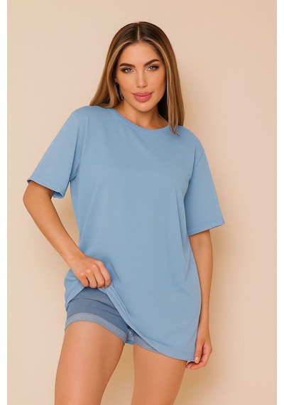Düz Oversize Unisex Tişört Ycb4 Bebe Mavisi