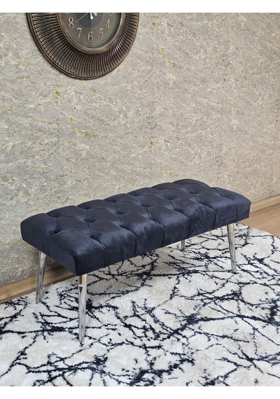 Zafir Krom Kaplama Sivriltme Ayaklı 90 Cm Puf Bench - Puf - Bench - Kasalı Oturak - Oturak - Yatak Ucu Puf Füme