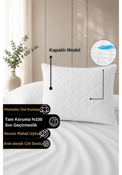 Kapitone Kapaklı Microfiber %100 Su Geçirmez Yastık Alezi , Sessiz Ve Rahat Kullanım Beyaz
