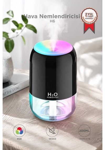 Premium Koku Yayan Ofis Gereci Hediyelik Eşya Hava Nemlendirici Buhar Makinesi 200ml H6 Siyah