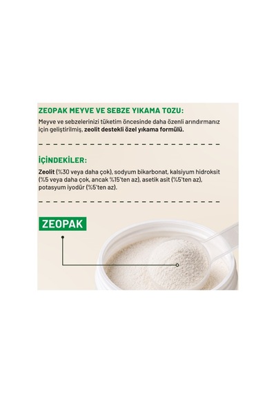 Zeomol Zeopak Doğal Meyve Ve Sebze Yıkama Tozu 400 Gr