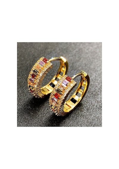 Glitz Gold - Renkli Zirkon Kristal Taşlı Özel Tasarım Şık Işıltılı Parıltılı Moda Hediye Gelin Küpe Siyah