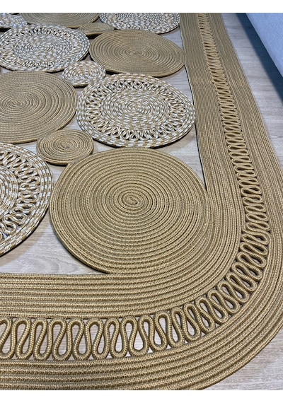 Mavaux Violaceae Jüt Hasırlı Örgü Kilim Bej